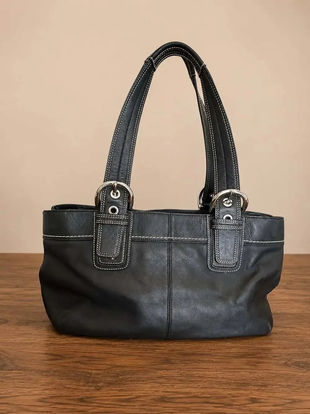 Vintage y2k Coach Soho Pleated black leather shoulder bag